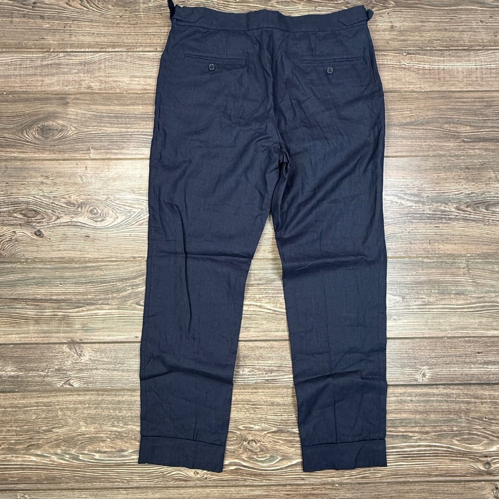 Collars & Co Mens Size 34x30 Amalfi Linen Trouser Navy Side Adjusters Cuffed - Picture 5 of 9